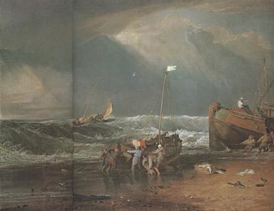 Joseph Mallord William Turner A coast scene with fisherman hauling a boat ashore (mk31) China oil painting art